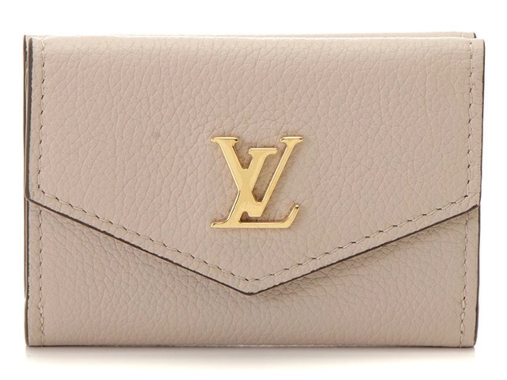LOUIS VUITTON Wallet Portefeuille Lock Compact Taurillon Leather Greige Gray